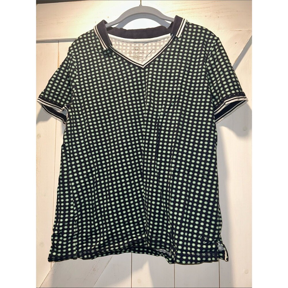 Talbots Black Short-Sleeve Polo Tee Mint Dot Print Cotton Modal Blend XL Petite